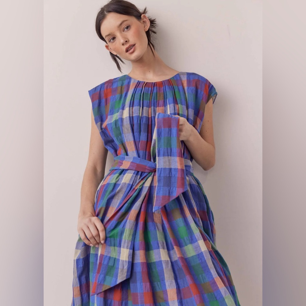 BNWT Amente Harper Pleated Plaid Midi Dress XS/S